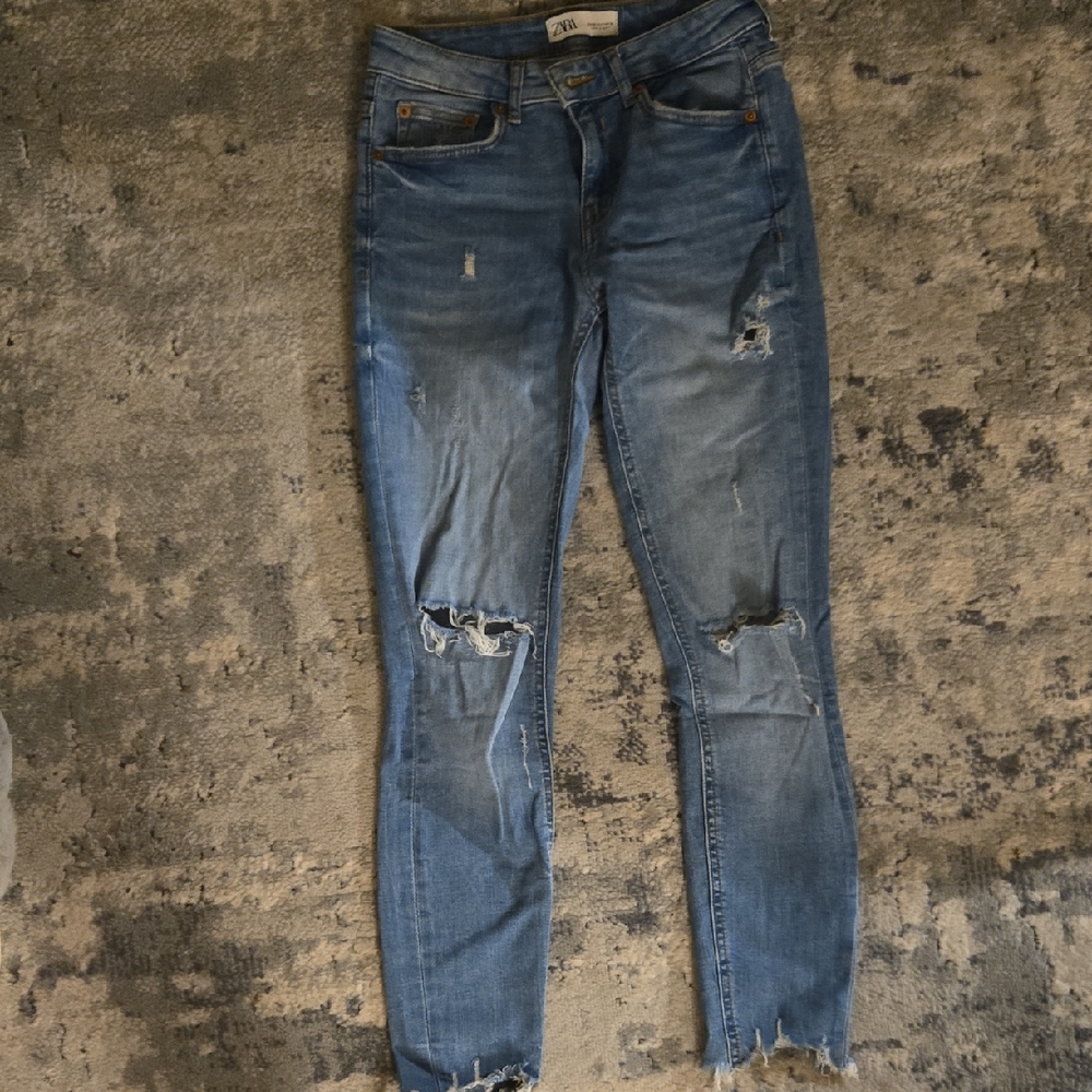Zara Women's Distressed Skinny Jeans - Blue